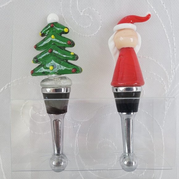 Jolly Glass Art Christmas Wine Stoppers Santa/Tree - Picture 3 of 8